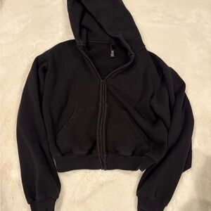 SKIMS Black Cropped Zip-Up Hoodie